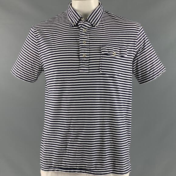 RALPH LAUREN Size XL Navy White Stripe Cotton Short Sleeve Polo - Picture 1 of 8